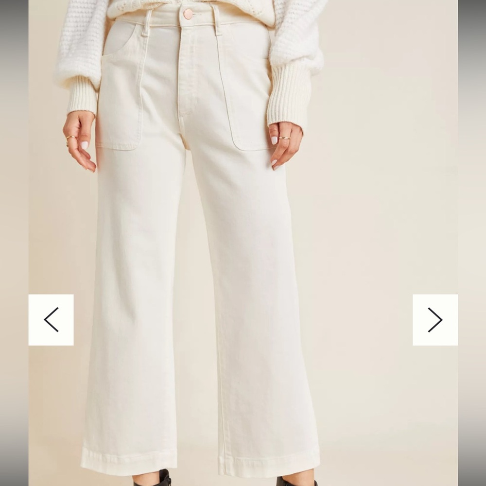 DL1961 x Marianna Hewitt Hepburn High-Rise Cropped Wide-Leg Jeans Cream Like New